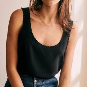 Sezane Lucie Silk Scallop Hem Top - Size 48